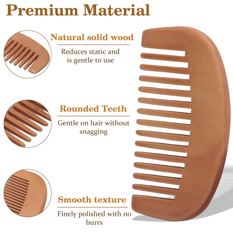 Zoolinn Wooden Comb Set of 2 – Wide & Fine Teeth for Detangling and Styling – Portable, Natural Wood for All Hair Type - Image 3